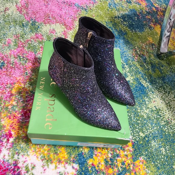 NWT - Kate Spade ♠️ Olly Too Midnight Confetti Glitter Boots - Picture 5 of 16